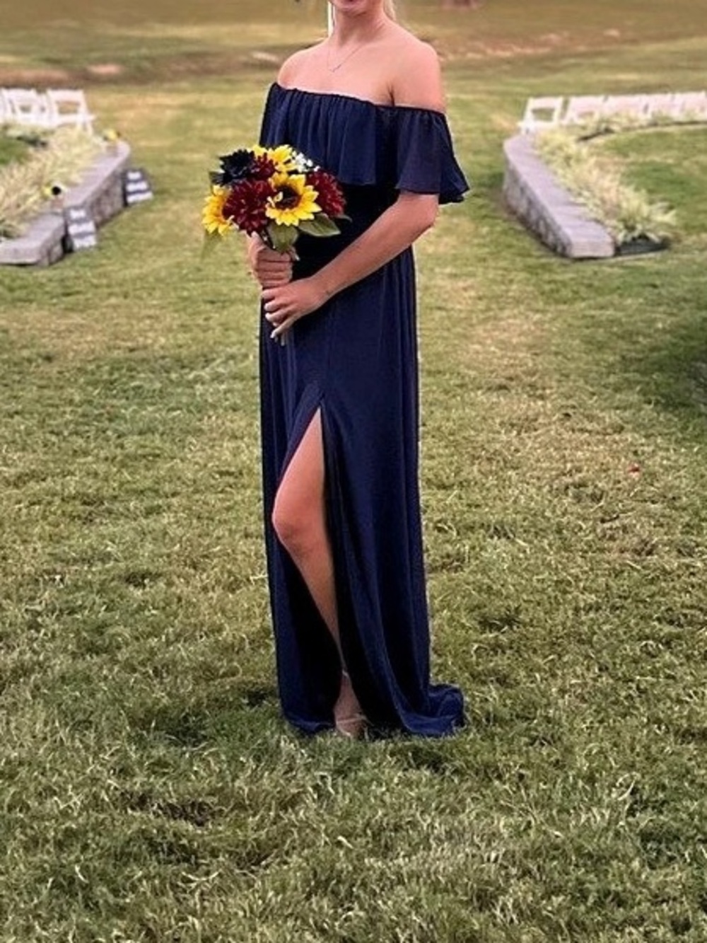 Off-Shoulder Blue Maxi Dress Like New